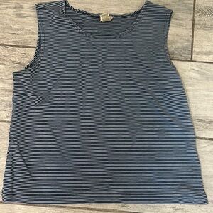 LL Bean Striped Sleeveless Cotton Top - Blue and White Size Large